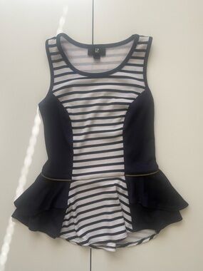 Iz Byer Navy and White Striped Top